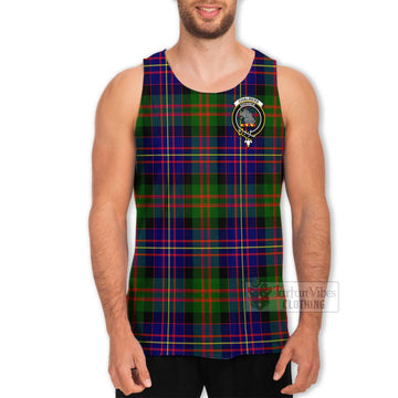 Chalmers Tartan Men's Tank Top with Family Crest and Bearded Skull Holding Bottles of Whiskey