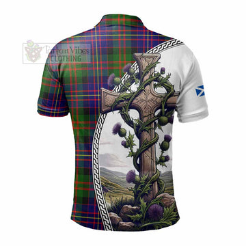 Chalmers Tartan Polo Shirt with Family Crest and St. Andrew's Cross Accented by Thistle Vines