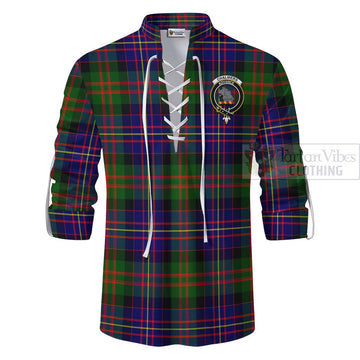 Chalmers Tartan Ghillie Kilt Shirt with Family Crest and Bearded Skull Holding Bottles of Whiskey - Tartan Vibes Clothing