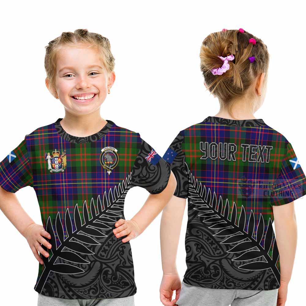 Tartan Vibes Clothing Chalmers Crest Tartan Kid T-Shirt with New Zealand Silver Fern Half Style