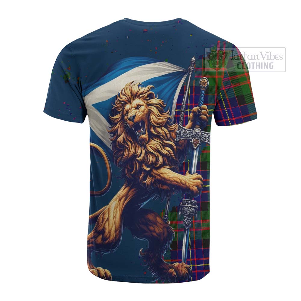 Tartan Vibes Clothing Chalmers Tartan Family Crest Cotton T-shirt with Scottish Majestic Lion