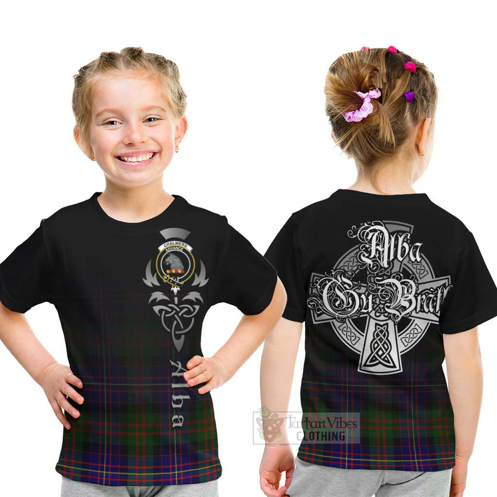 Tartan Vibes Clothing Chalmers Tartan Kid T-Shirt Featuring Alba Gu Brath Family Crest Celtic Inspired