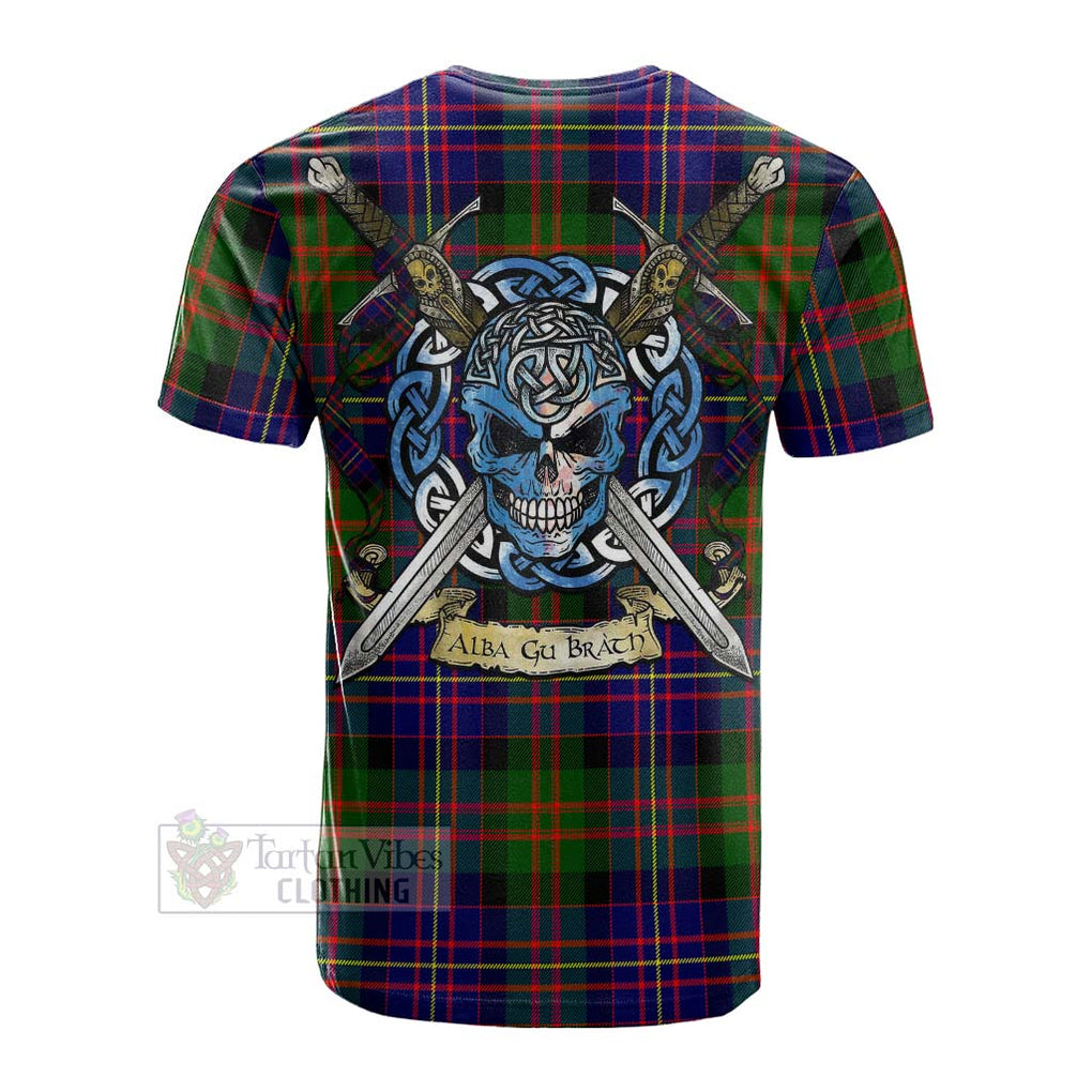 Tartan Vibes Clothing Chalmers Tartan Cotton T-shirt with Family Crest Celtic Skull Style