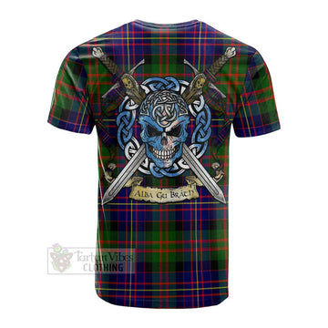 Chalmers Tartan Cotton T-shirt with Family Crest Celtic Skull Style