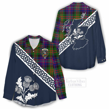 Chalmers Tartan Women's Casual Shirt Featuring Thistle and Scotland Map