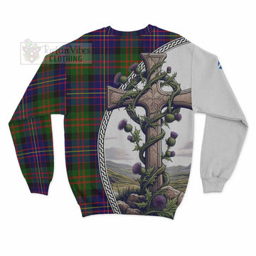 Chalmers Tartan Sweatshirt with Family Crest and St. Andrew's Cross Accented by Thistle Vines