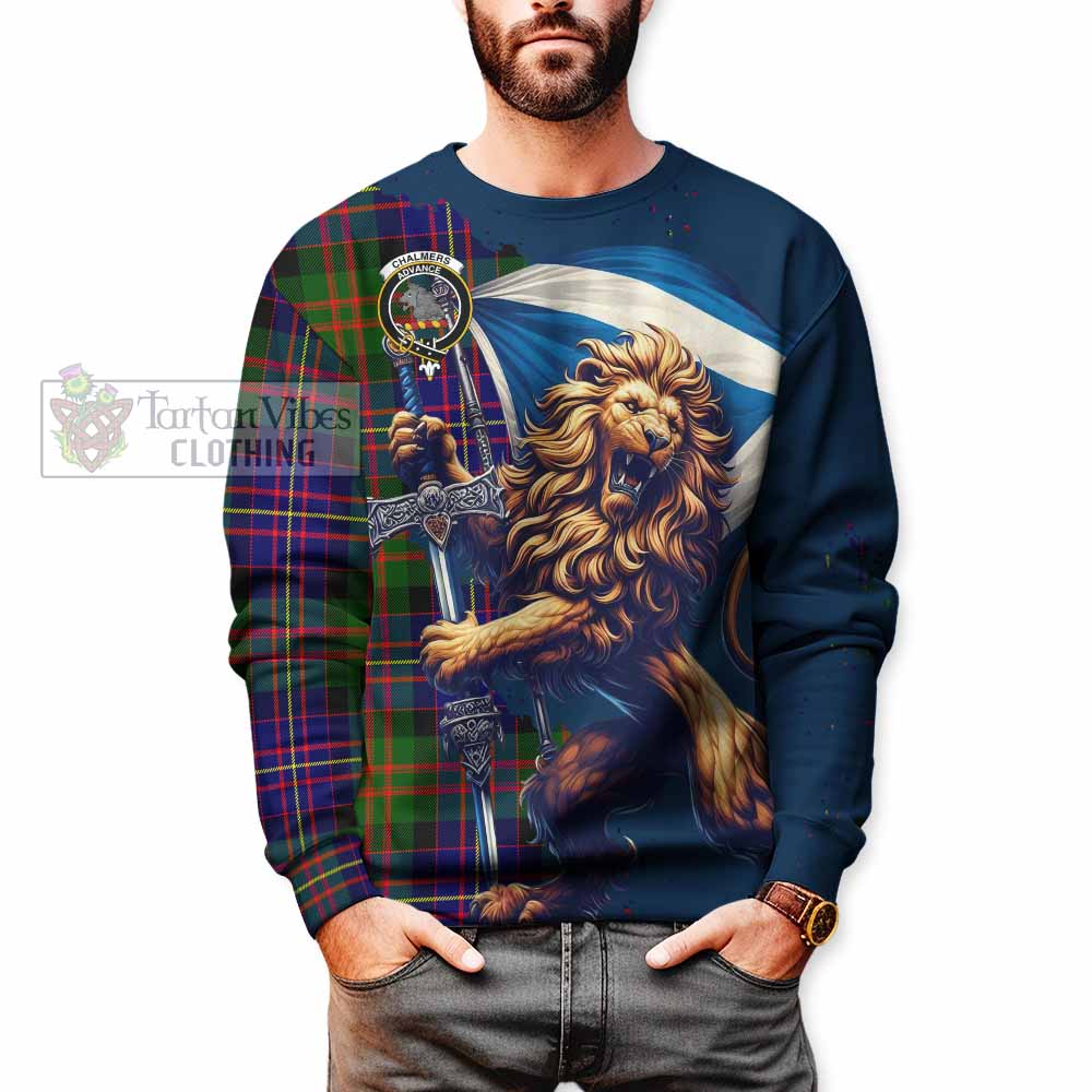 Tartan Vibes Clothing Chalmers Tartan Family Crest Sweatshirt with Scottish Majestic Lion