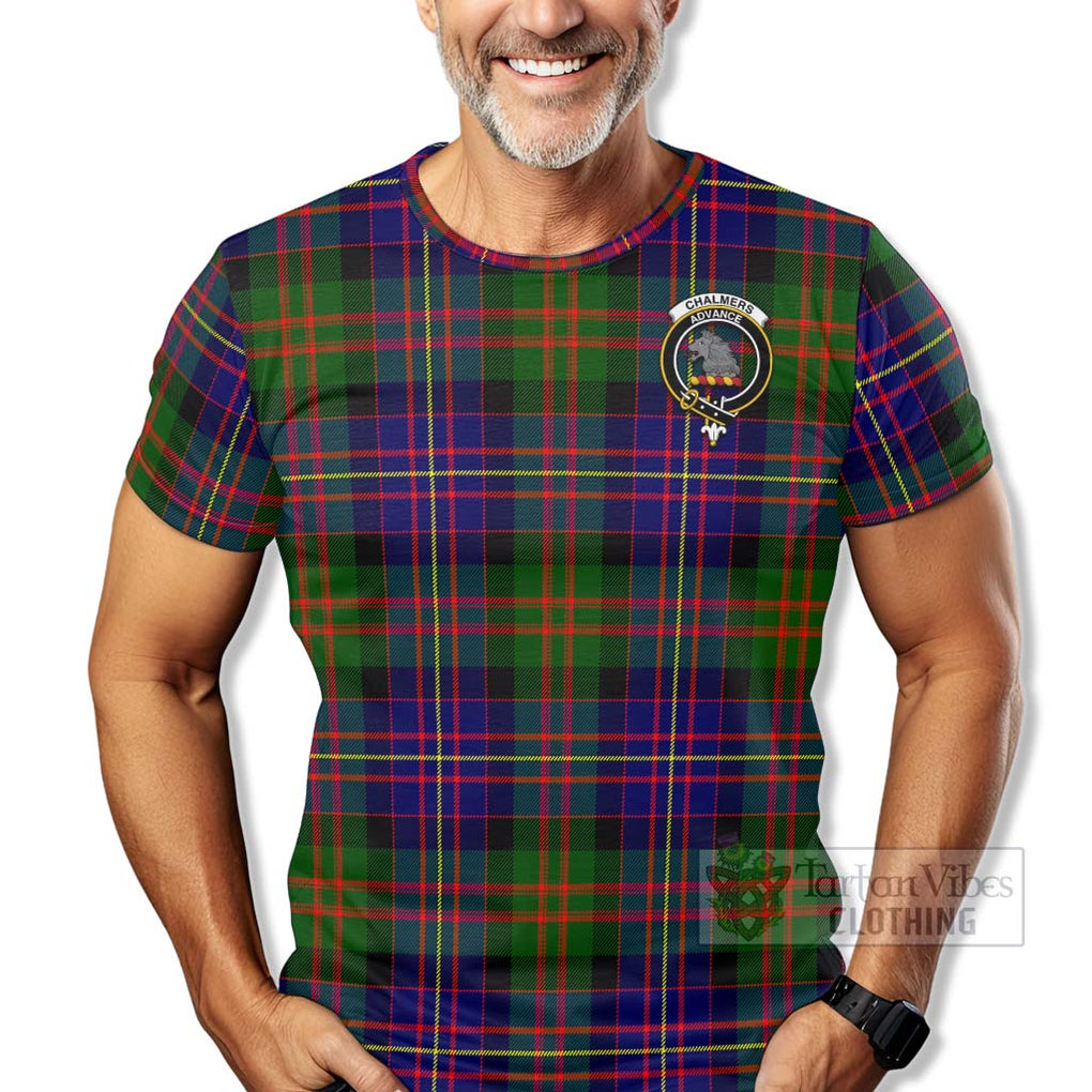 Tartan Vibes Clothing Chalmers Tartan T-Shirt with Family Crest Celtic Skull Style