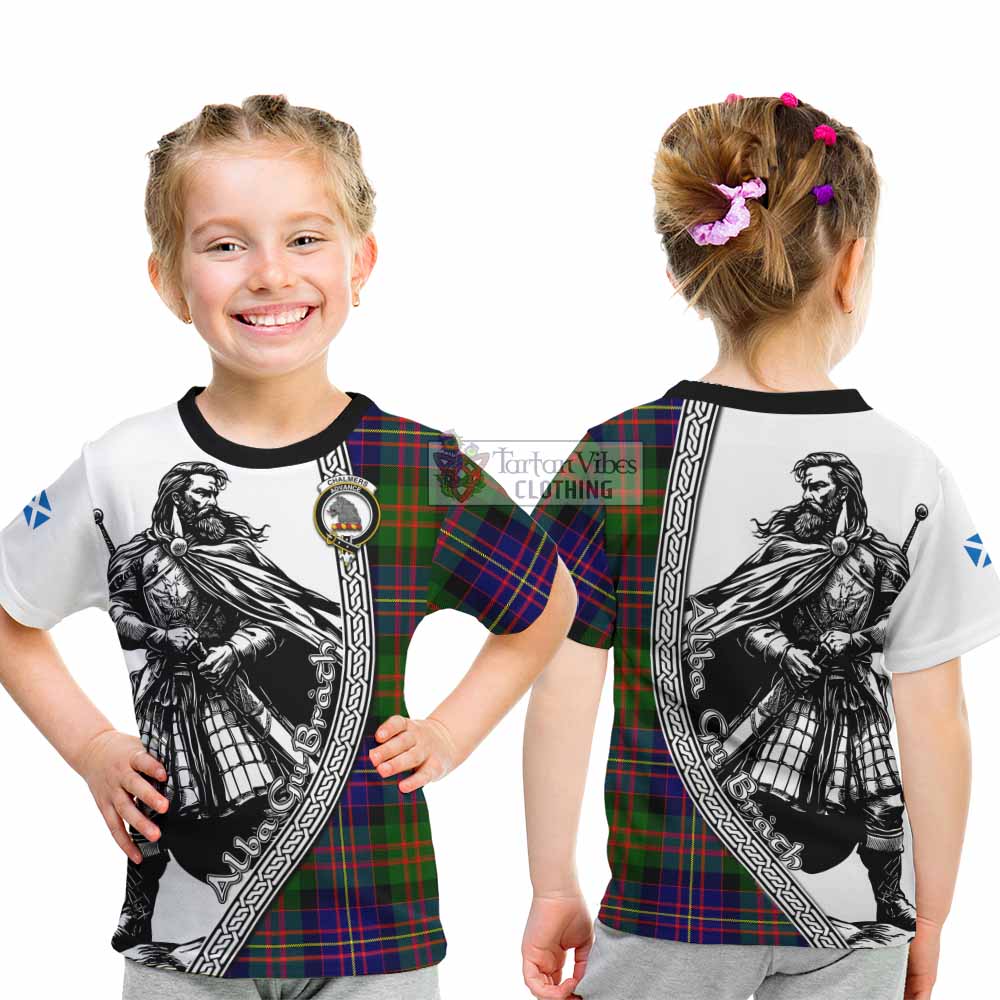 Chalmers Tartan Clan Crest Kid T-Shirt with Highlander Warrior Celtic Style