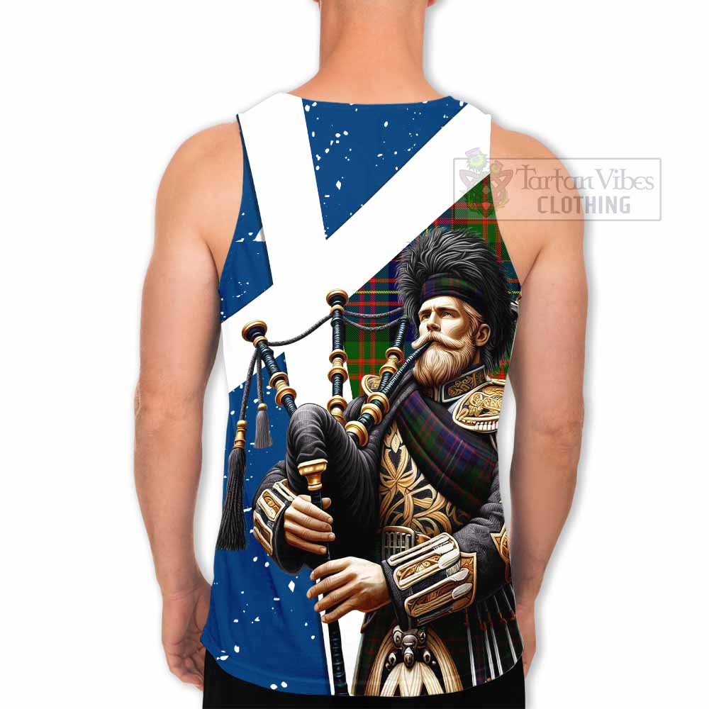 Chalmers Tartan Men's Tank Top with Family Crest Scottish Bagpiper Vibes