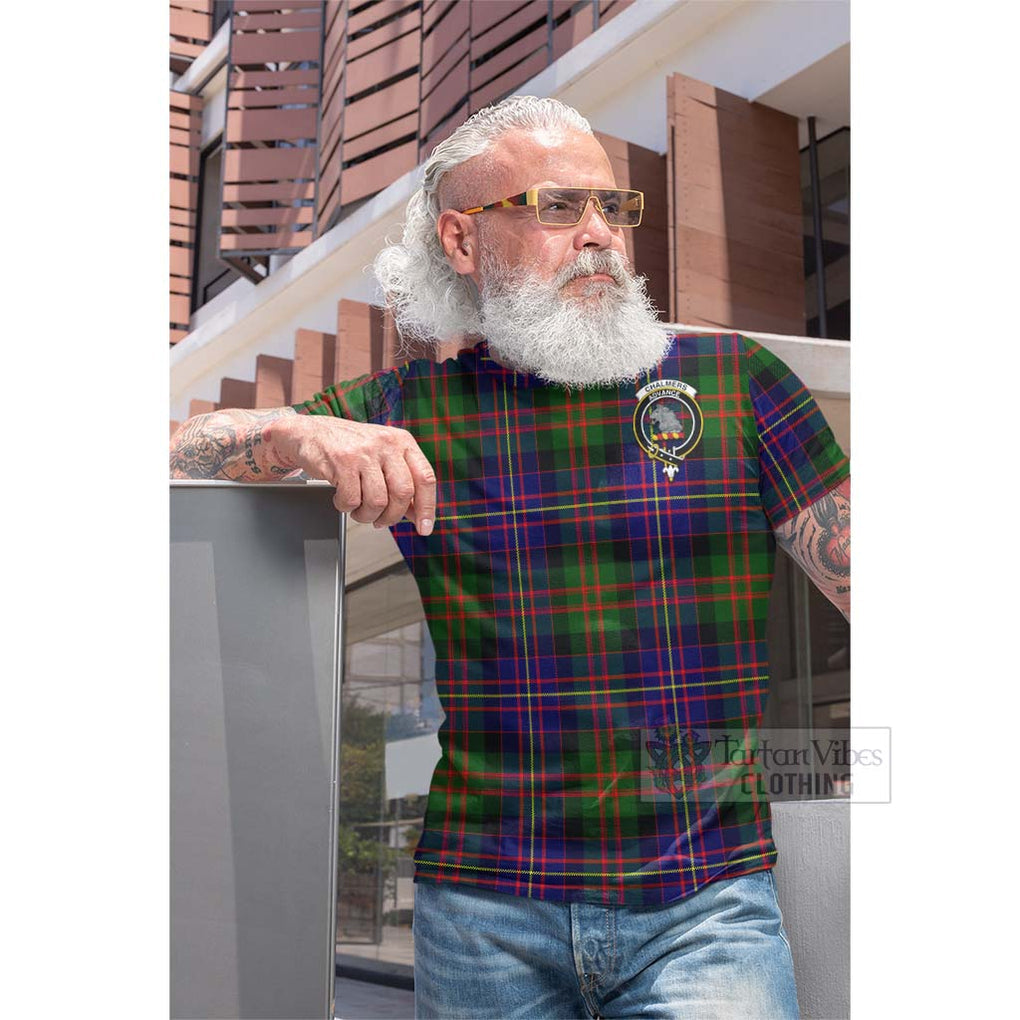 Tartan Vibes Clothing Chalmers Tartan Cotton T-shirt with Family Crest Celtic Skull Style