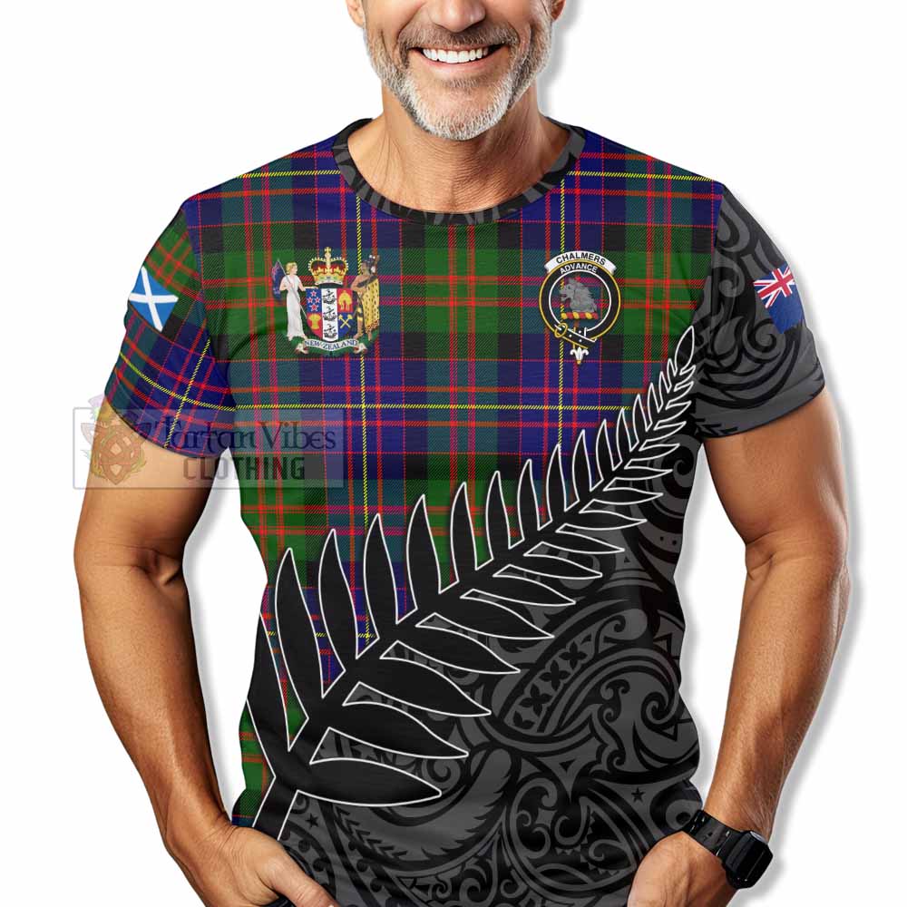 Tartan Vibes Clothing Chalmers Crest Tartan T-Shirt with New Zealand Silver Fern Half Style