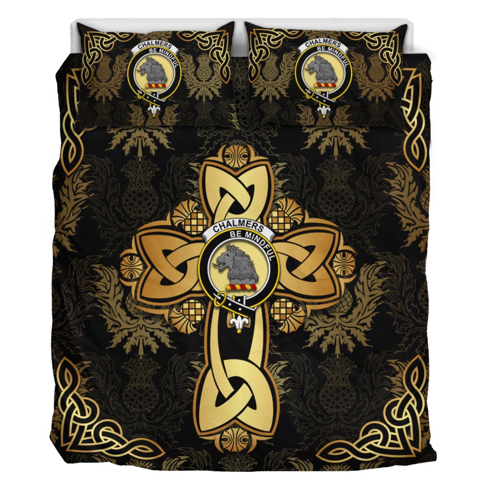 Chalmers Clan Bedding Sets Gold Thistle Celtic Style - Tartanvibesclothing