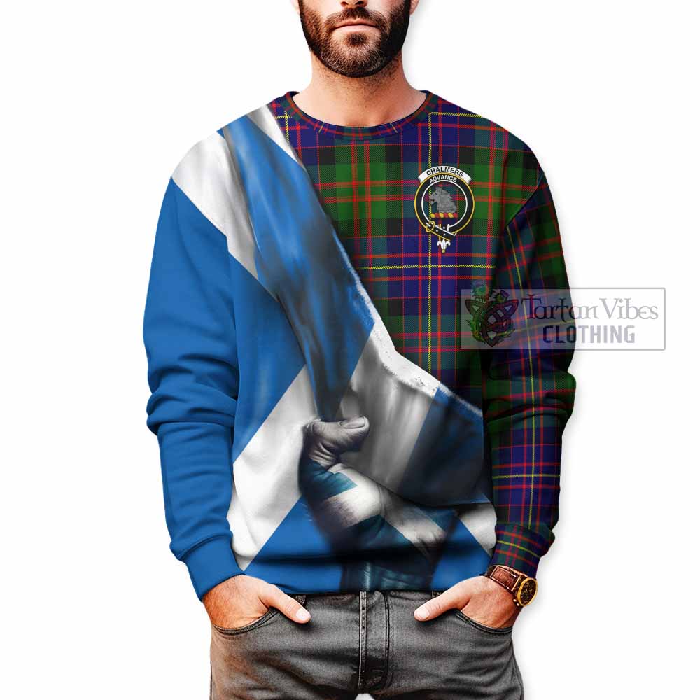 Tartan Vibes Clothing Chalmers Tartan Sweatshirt with Family Crest Scotland Patriotic Style