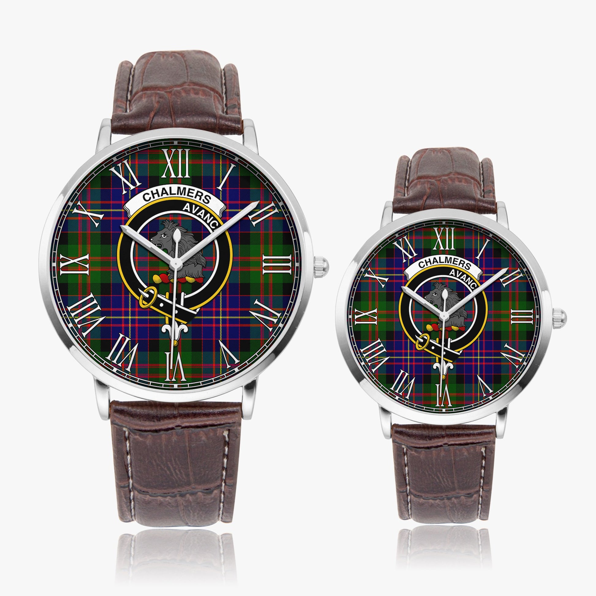 Chalmers Modern Tartan Family Crest Leather Strap Quartz Watch - Tartanvibesclothing