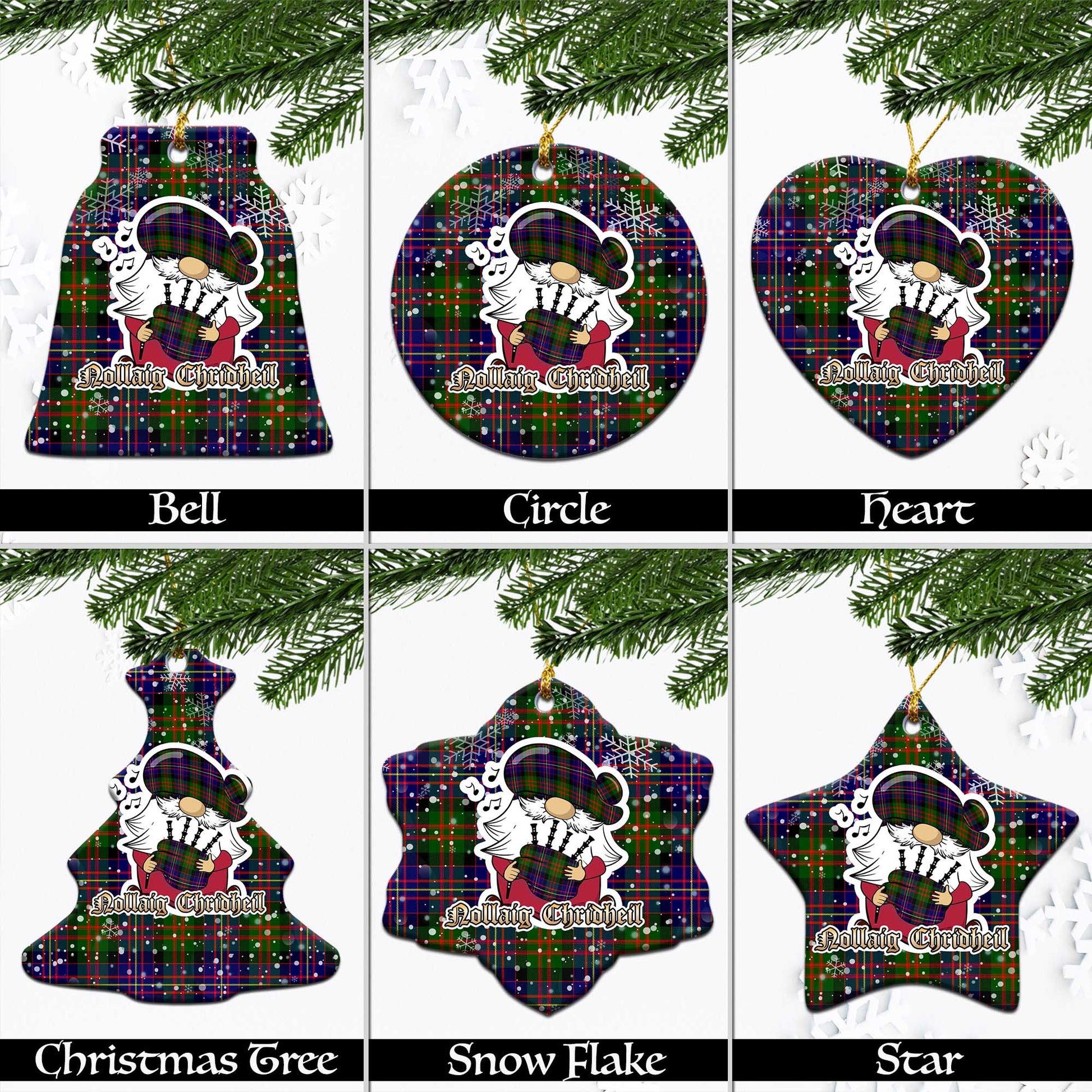 Chalmers Modern Tartan Christmas Ornaments with Scottish Gnome Playing Bagpipes Ceramic - Tartanvibesclothing