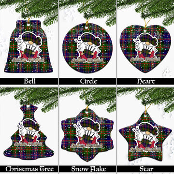 Chalmers Tartan Christmas Ceramic Ornaments with Scottish Gnome Playing Bagpipes