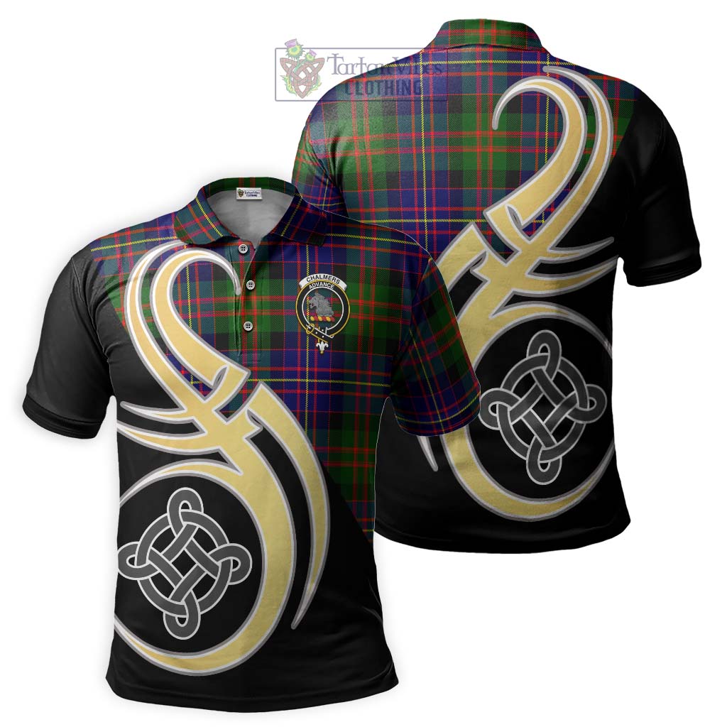 Tartan Vibes Clothing Chalmers Modern Tartan Polo Shirt with Family Crest and Celtic Symbol Style