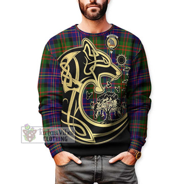 Chalmers Tartan Sweatshirt with Family Crest Celtic Wolf Style