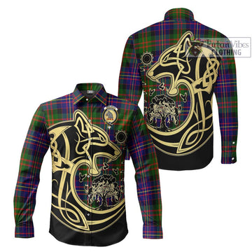 Chalmers Tartan Long Sleeve Button Shirt with Family Crest Celtic Wolf Style