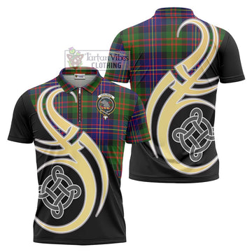 Chalmers Tartan Zipper Polo Shirt with Family Crest and Celtic Symbol Style