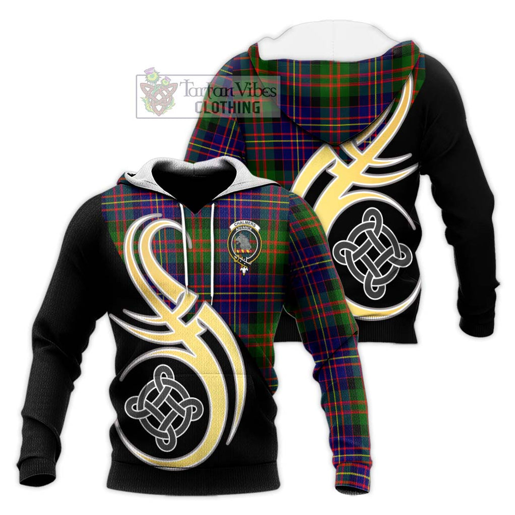 Chalmers Tartan Knitted Hoodie with Family Crest and Celtic Symbol Style Unisex Knitted Pullover Hoodie - Tartan Vibes Clothing