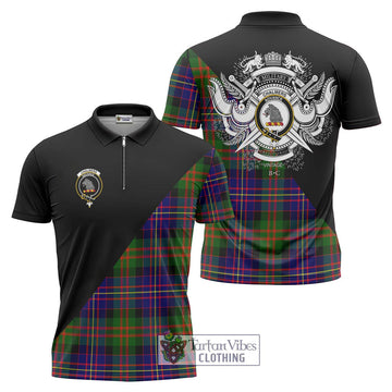 Chalmers Tartan Zipper Polo Shirt with Family Crest and Military Logo Style Unisex - Tartan Vibes Clothing