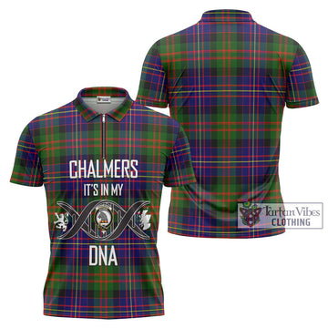 Chalmers Tartan Zipper Polo Shirt with Family Crest DNA In Me Style