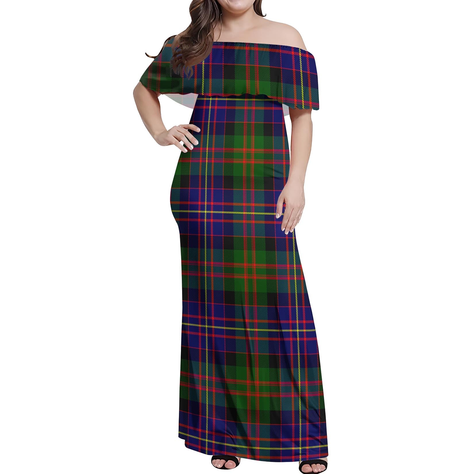 Chalmers Modern Tartan Off Shoulder Long Dress Women's Dress - Tartanvibesclothing