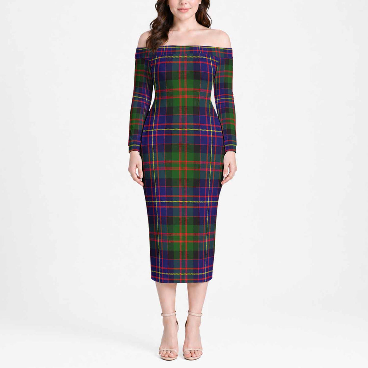 Chalmers Tartan Off Shoulder Long Sleeve Dress Women's Dress Long Sleeve - Tartan Vibes Clothing