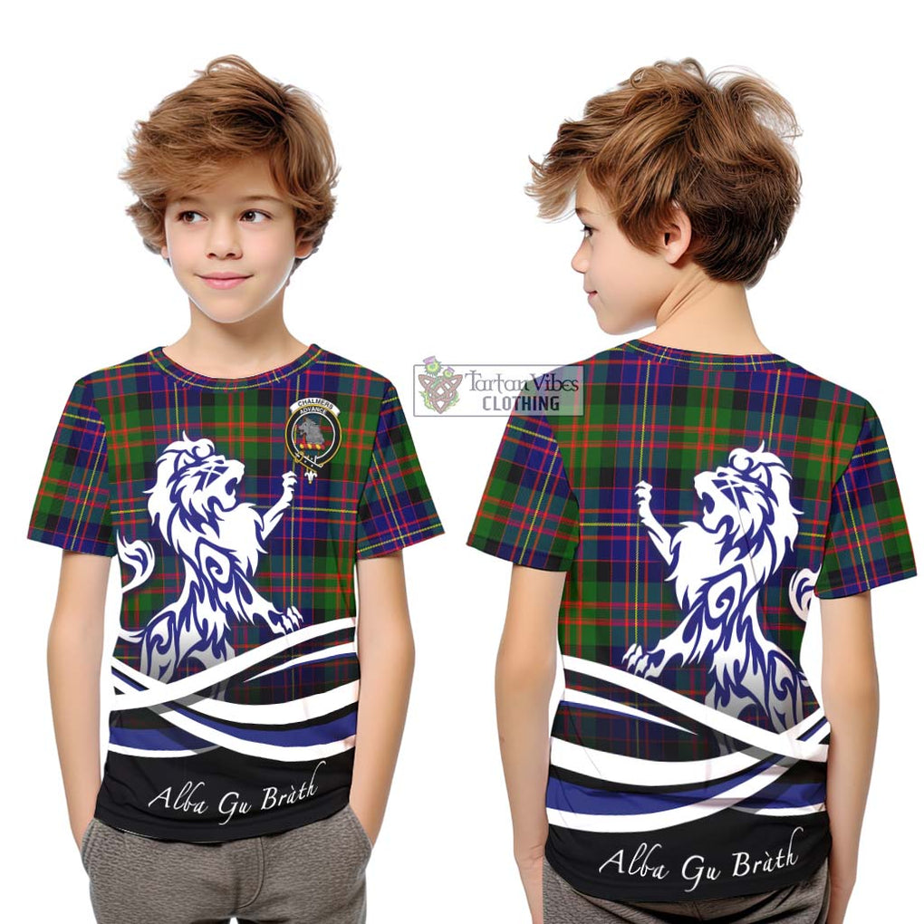 Chalmers Tartan Kid T-Shirt with Alba Gu Brath Regal Lion Emblem Youth XL Size14 - Tartanvibesclothing Shop