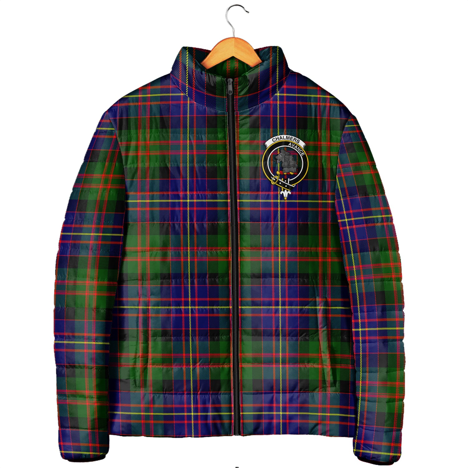 Chalmers Tartan Padded Jacket with Family Crest Men's Padded Jacket - Tartan Vibes Clothing