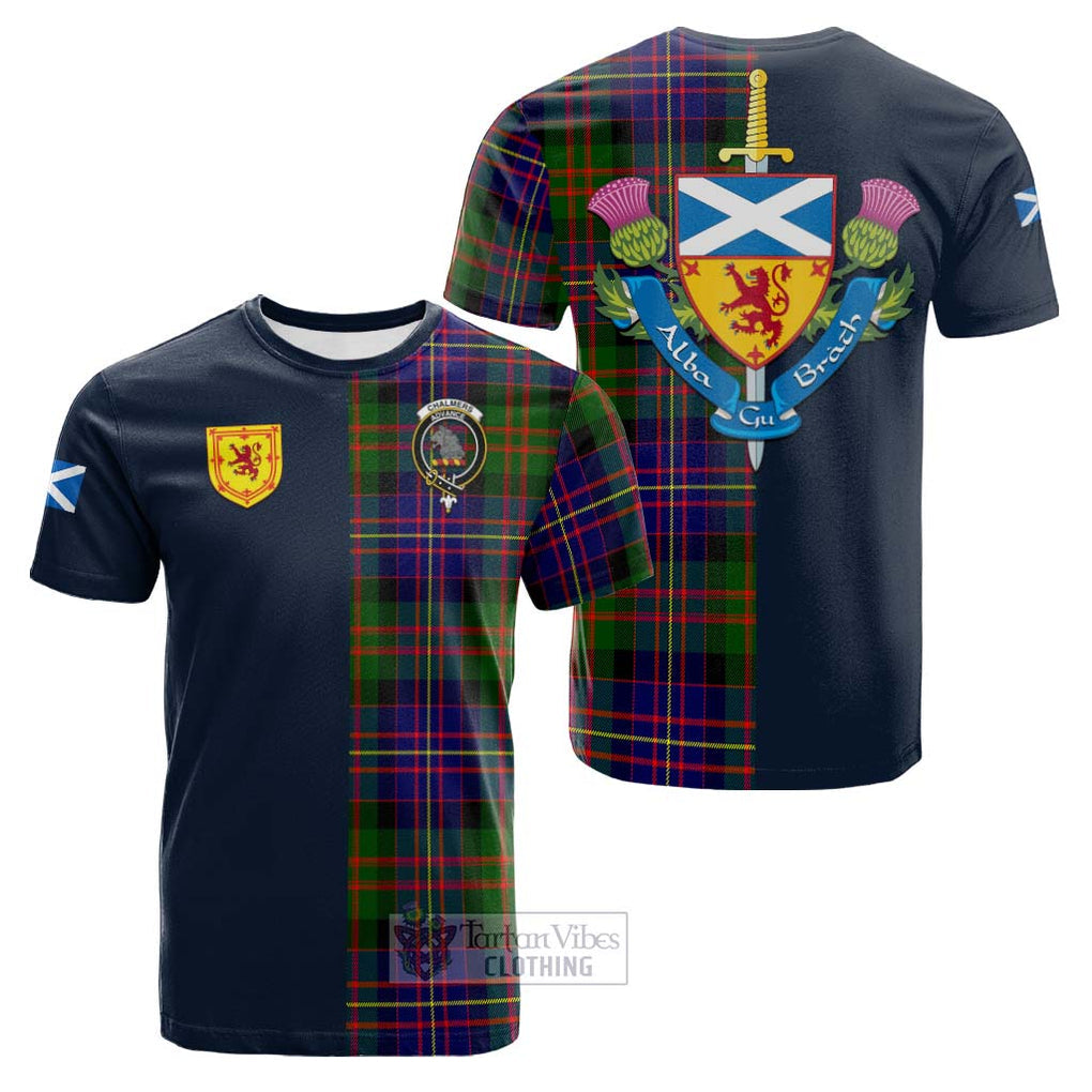 Tartan Vibes Clothing Chalmers Modern Tartan Cotton T-shirt with Scottish Lion Royal Arm Half Style