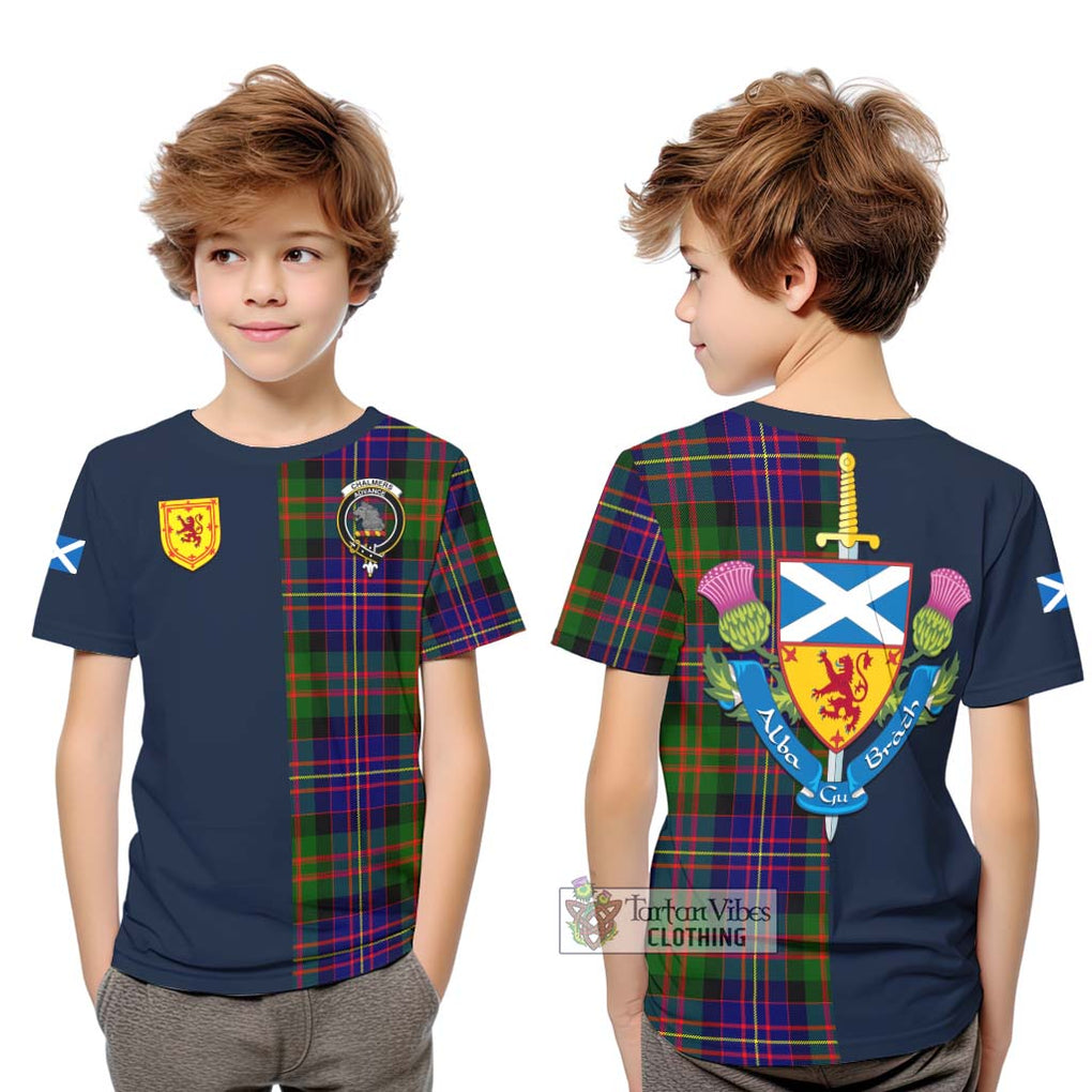 Tartan Vibes Clothing Chalmers Modern Tartan Kid T-Shirt with Scottish Lion Royal Arm Half Style