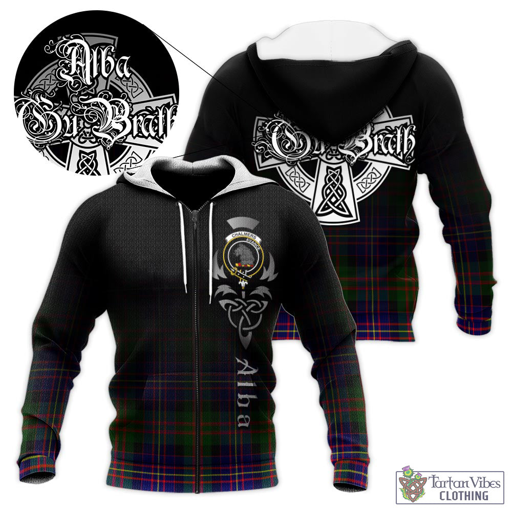 Tartan Vibes Clothing Chalmers Modern Tartan Knitted Hoodie Featuring Alba Gu Brath Family Crest Celtic Inspired