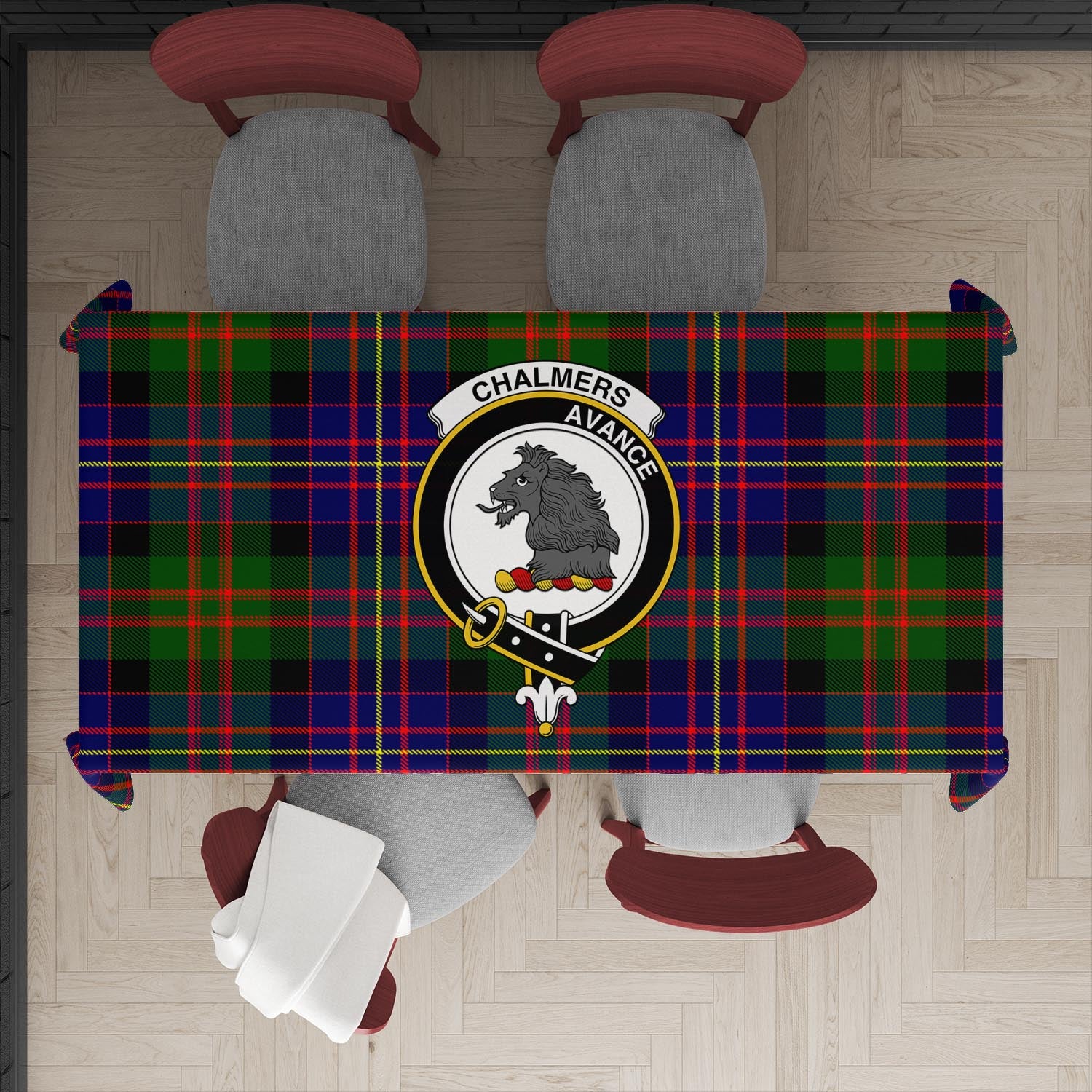 chalmers-modern-tatan-tablecloth-with-family-crest