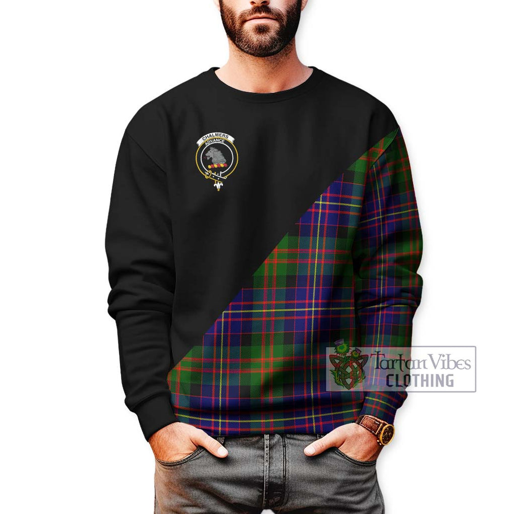 Chalmers Tartan Sweatshirt with Family Crest and Military Logo Style Unisex - Tartanvibesclothing Shop