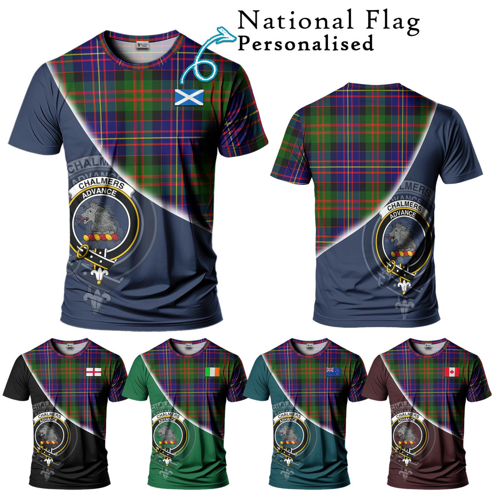 Chalmers Tartan T-Shirt with Personalised National Flag and Family Crest Half Style Kid's Shirt - Tartanvibesclothing Shop