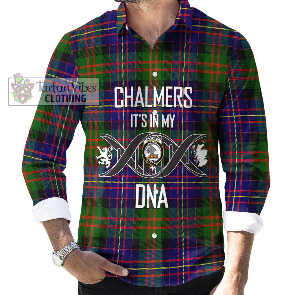 Chalmers Tartan Long Sleeve Button Shirt with Family Crest DNA In Me Style Men's Shirt S - Tartanvibesclothing Shop