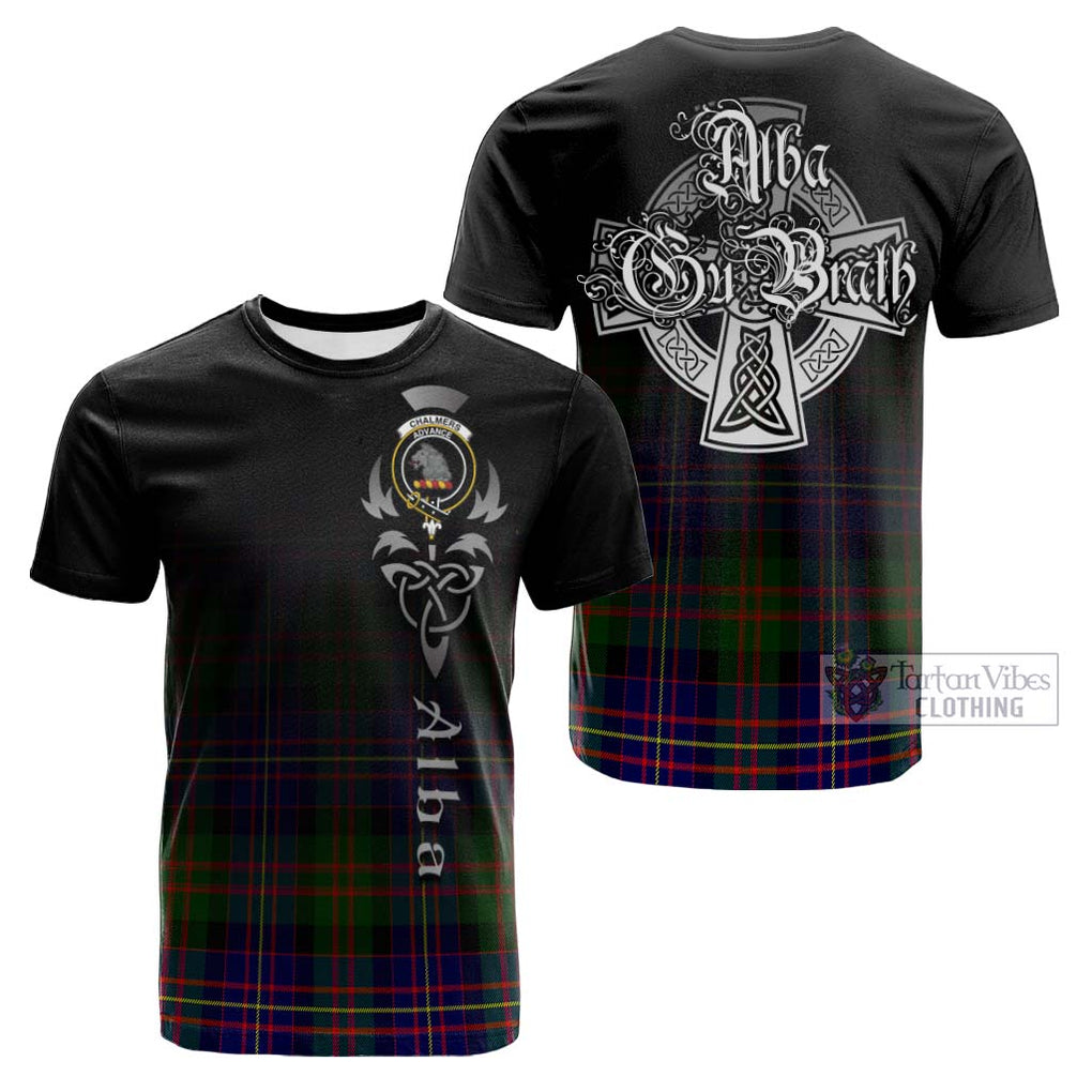 Tartan Vibes Clothing Chalmers Modern Tartan Cotton T-shirt Featuring Alba Gu Brath Family Crest Celtic Inspired