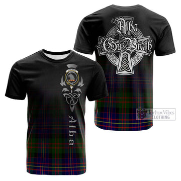 Chalmers Tartan Cotton T-shirt Featuring Alba Gu Brath Family Crest Celtic Inspired