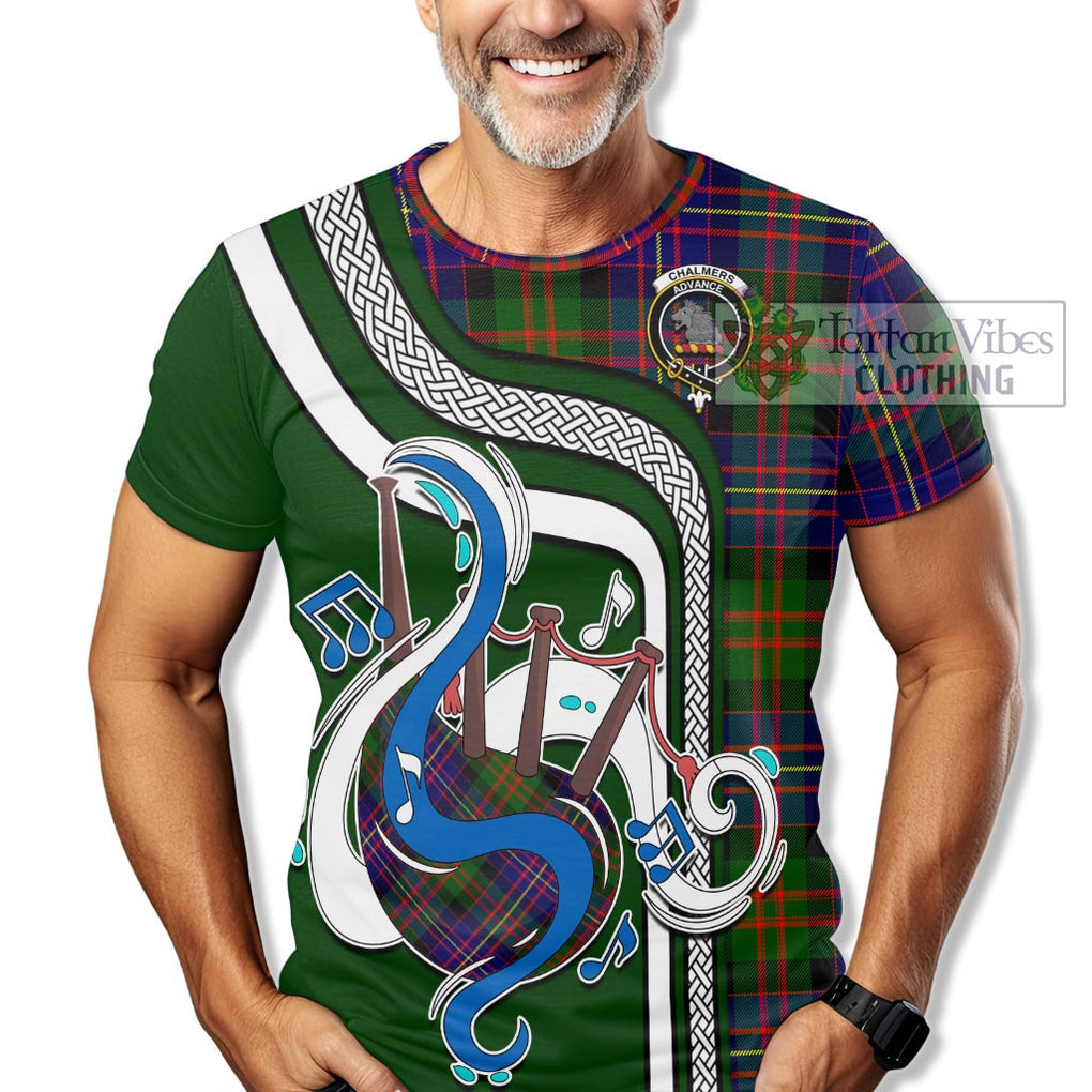 Chalmers Tartan T-Shirt with Epic Bagpipe Style Kid's Shirt - Tartanvibesclothing Shop