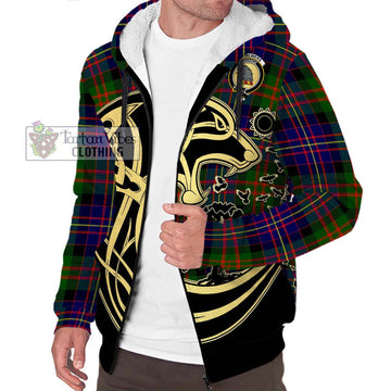 Chalmers Tartan Sherpa Hoodie with Family Crest Celtic Wolf Style