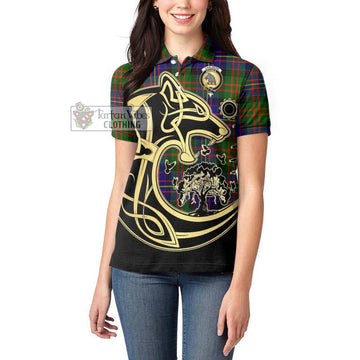 Chalmers Tartan Women's Polo Shirt with Family Crest Celtic Wolf Style - Tartan Vibes Clothing