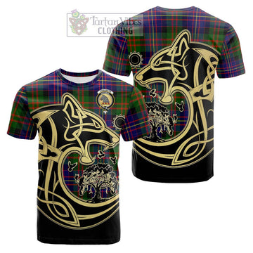 Chalmers Tartan Cotton T-shirt with Family Crest Celtic Wolf Style