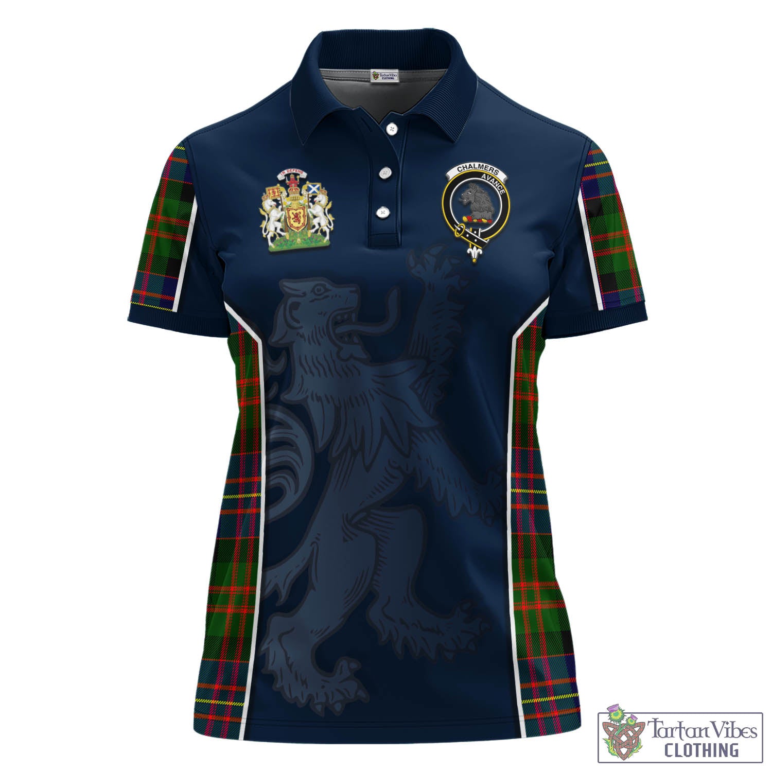 Tartan Vibes Clothing Chalmers Modern Tartan Women's Polo Shirt with Family Crest and Lion Rampant Vibes Sport Style
