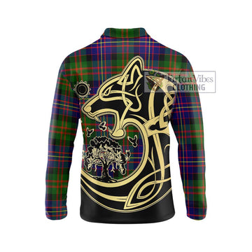 Chalmers Tartan Long Sleeve Polo Shirt with Family Crest Celtic Wolf Style - Tartan Vibes Clothing