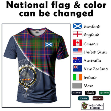 Chalmers Tartan T-Shirt with Personalised National Flag and Family Crest Half Style