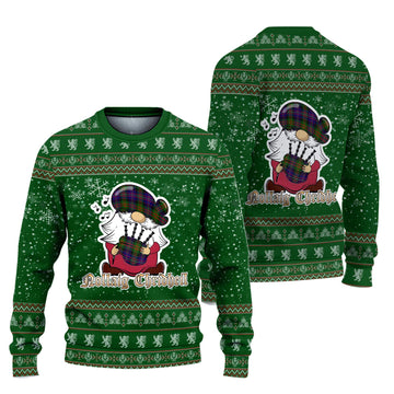 Chalmers Clan Christmas Family Ugly Sweater with Funny Gnome Playing Bagpipes