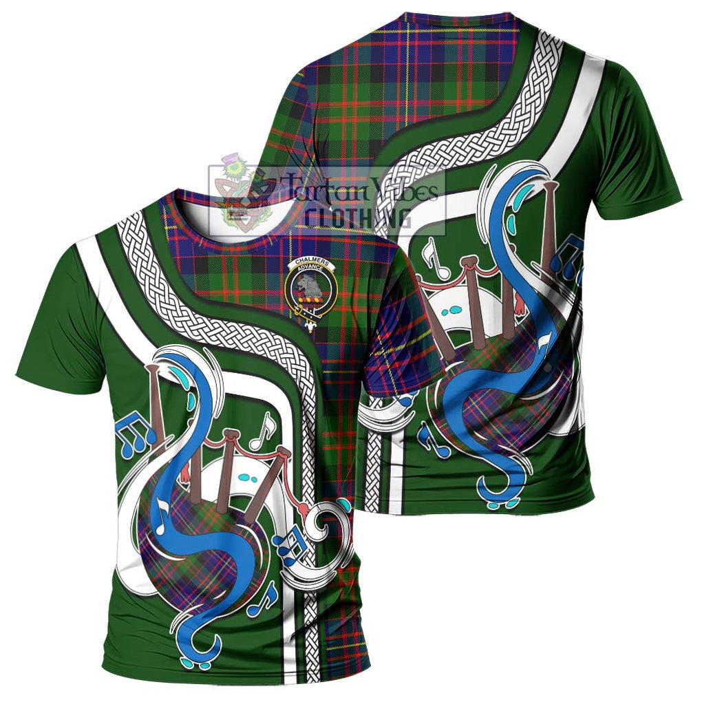 Chalmers Tartan T-Shirt with Epic Bagpipe Style - Tartanvibesclothing Shop